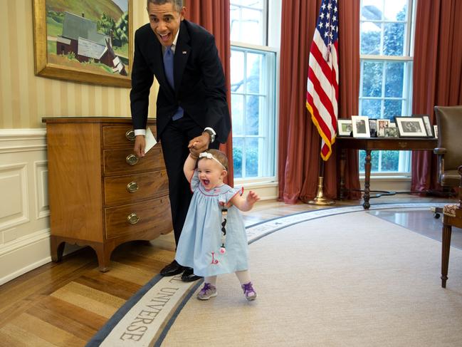 “Despite the haphazard framing, I love the expressions on the President and one-year-old Lincoln Rose Smith as she learns to walk in the Oval Office. This moment happened when former Deputy Press Secretary Jamie Smith and her family stopped by for a departure greet and photograph with the President on April 4, 2014.” Picture: Pete Souza/The White House