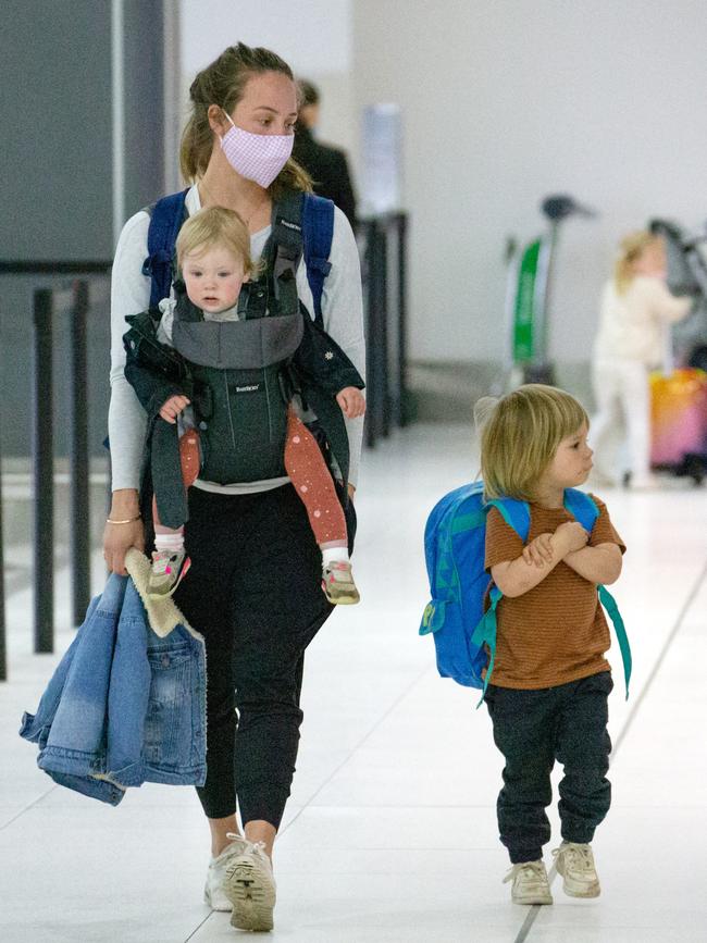 Mardi Dangerfield and her children prepare to head to Queensland. Picture: Mark Stewart