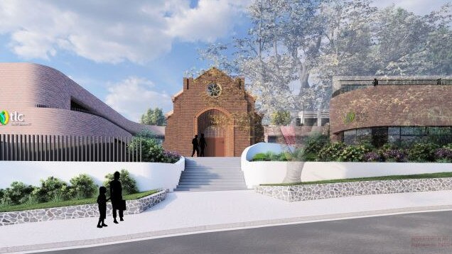 A former church building forms part of the site. Artist impression of the development proposal.