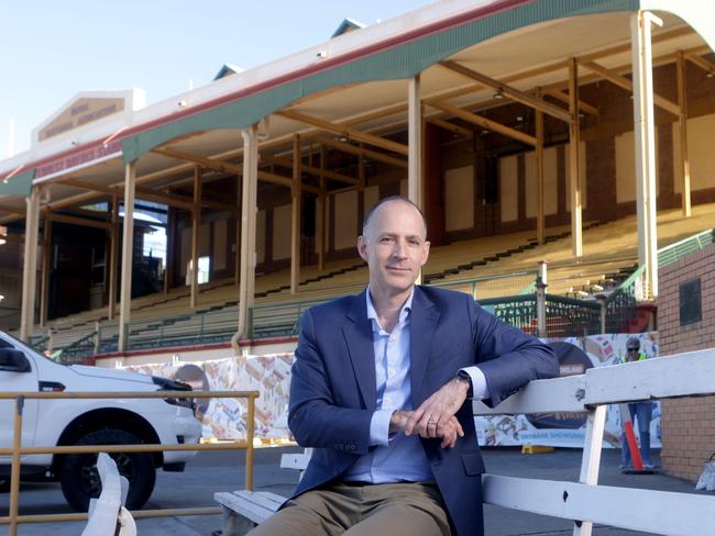 Brendan Christou the RNA CEO, with the grandstand Ekka Ernest Baynes grandstand behind, it will be closed for repairs. Generics of the stand as well, on Monday 3rd June 2024 - Photo Steve Pohlner