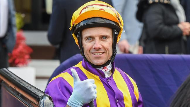 Brett Prebble claimed the feature race at Flemington. Picture: Getty Images