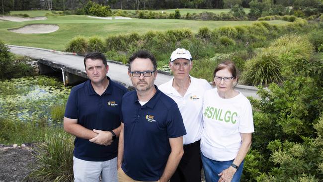 Phillip Carlson and Andrew Cathcart from Save North Lakes Golf Course community group with residents David and Margaret Orr are fighting to stop development of the site. (AAP Image/Renae Droop)