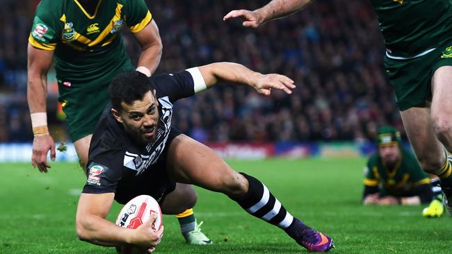 Jordan Kahu of New Zealand scores his team's second try.