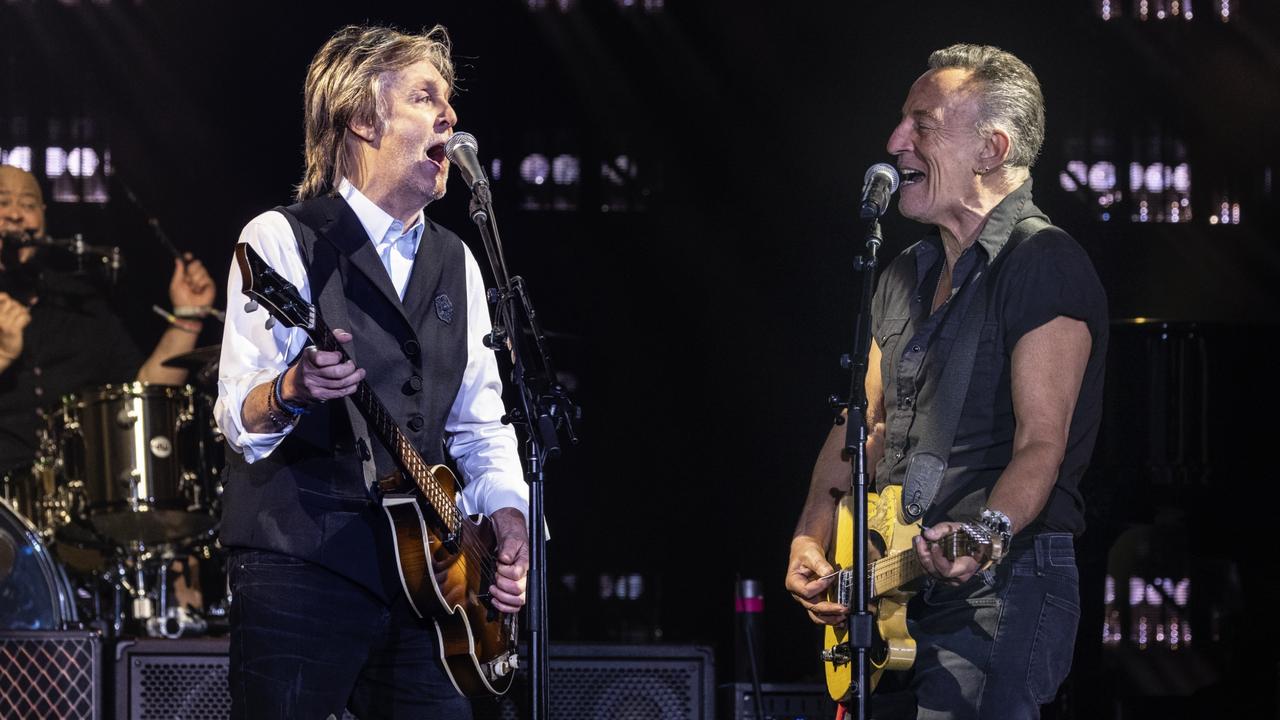 McCartney and his marathon mate Bruce Springsteen at Glastonbury. Picture: Supplied / MPL Communications.