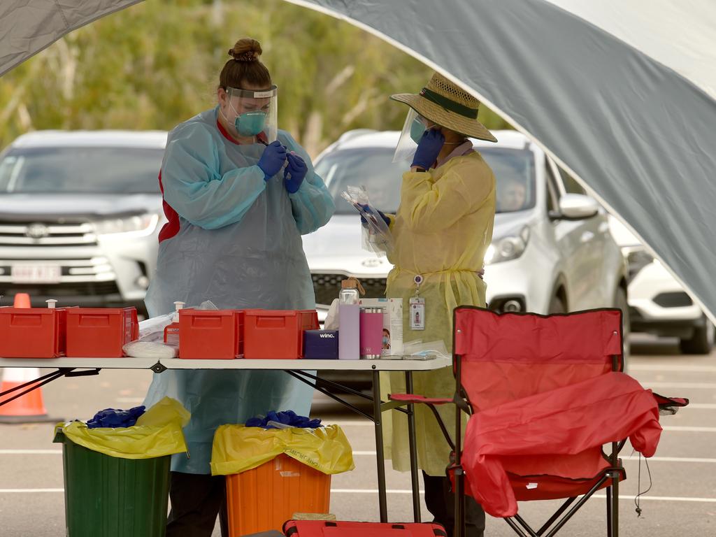 Covid testing station at the Townsville Stadium at Annandale. Picture: Evan Morgan