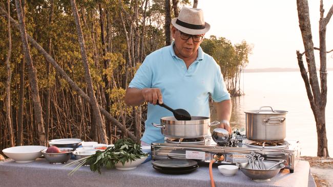 Jimmy Shu cooking on location for Jimmy Shu’s Taste of the Territory. Picture: Glenn Campbell