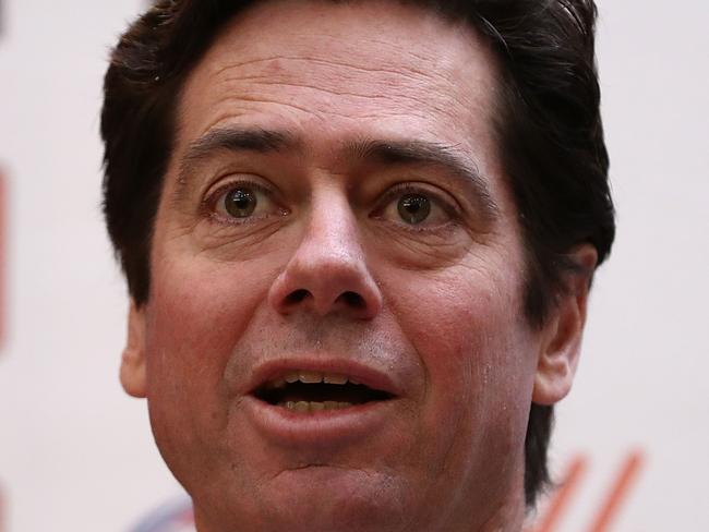 MELBOURNE, AUSTRALIA - SEPTEMBER 27:  Gillon McLachlan, Chief Executive Officer of the AFL speaks to the media during a press conference to announce the teams granted licenses as part of the AFLW expansion during a press conference at AFL House on September 27, 2017 in Melbourne, Australia.  (Photo by Robert Cianflone/Getty Images)