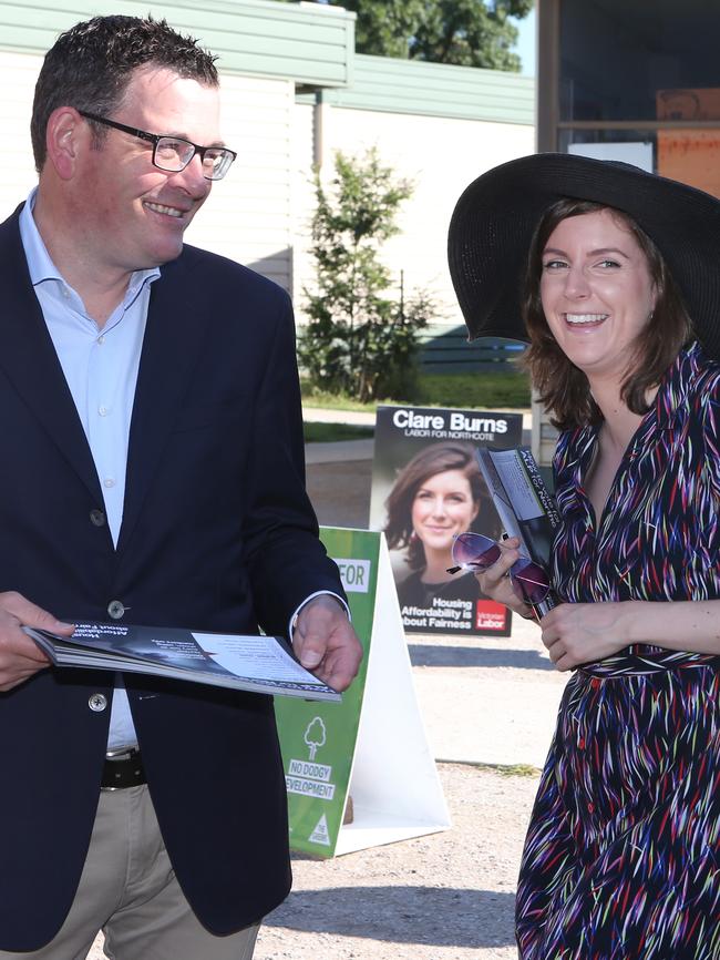 Premier Daniel Andrews and Labor candidate Clare Burns. Picture: David Crosling