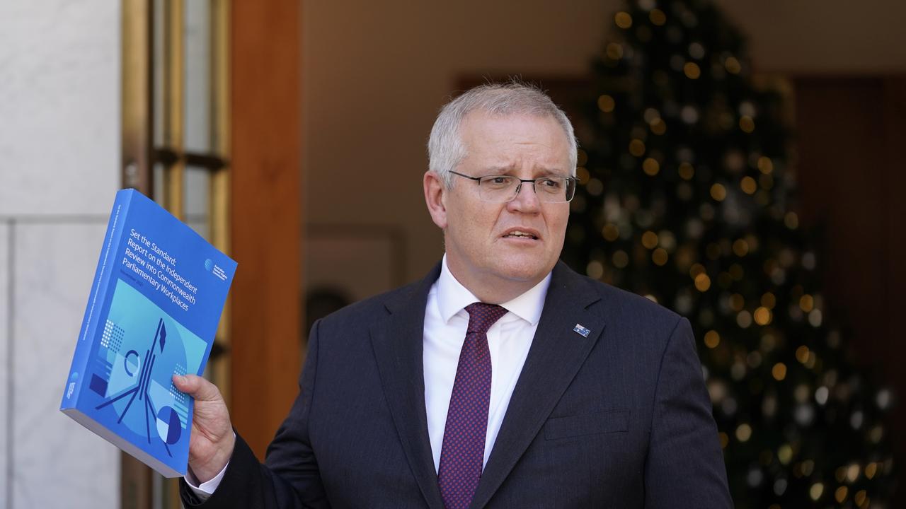 Prime Minister Scott Morrison released the Jenkins Review into sexual discrimination of parliamentary workplaces. Picture: Adam Taylor