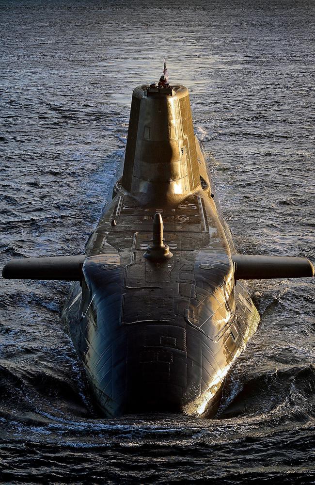 The British Astute class submarine HMS Ambush is pictured during sea trials near Scotland. She, or one of her sister ships, may have been involved in the strike on Syria. Picture: Royal Navy