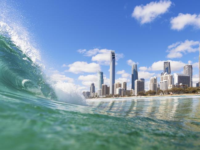 Blue waves rolling on Surfers Paradise beach, QLD, Australia