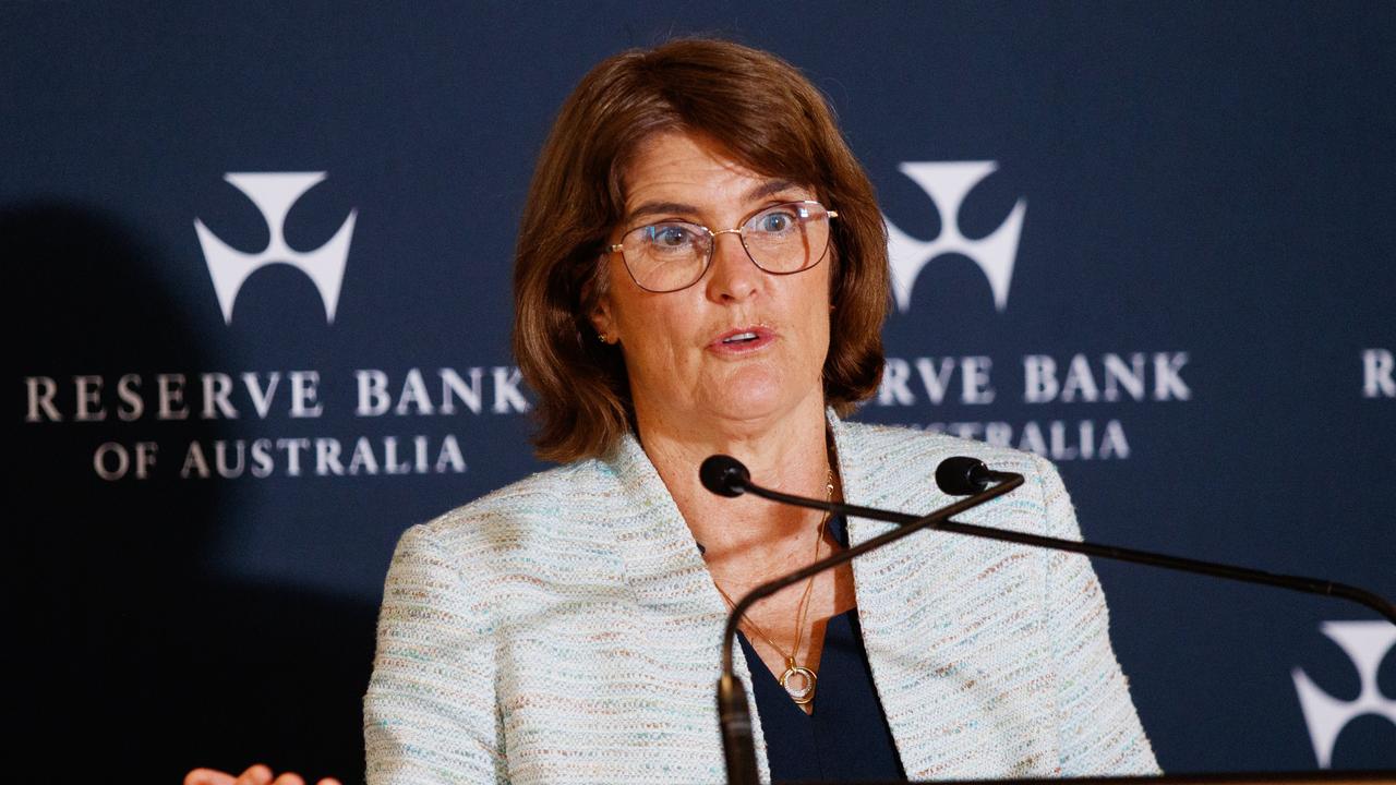 RBA Governor, Michele Bullock, during a press conference following the central bank’s last meeting. Picture: Nikki Short.