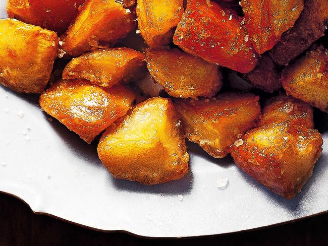 Extra crunchy roast potatoes cooked in duck fat.