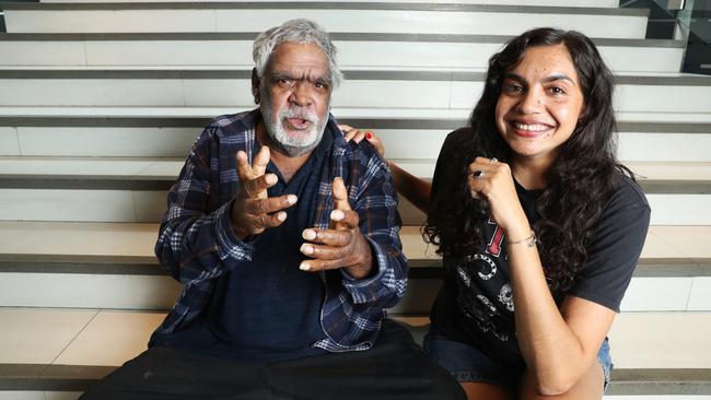 Sammy Butcher with his daughter Anyupa Butcher in Sydney in January. Picture: John Feder