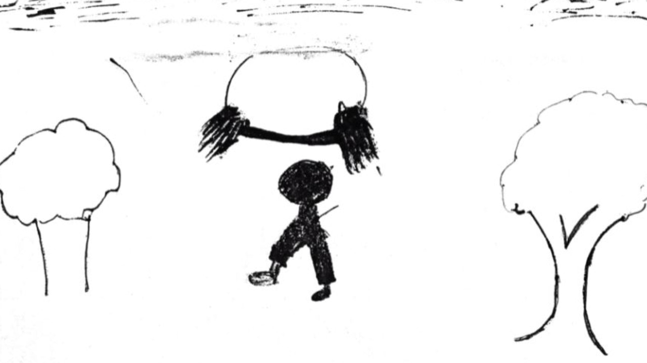 Sketches by the children all appear to show a similar scene – a craft, or crafts, and a black figure. Picture: The Sun