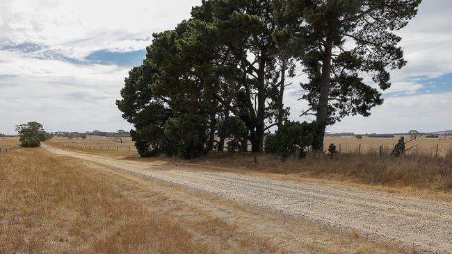 The scene at Mount Pollock Rd near Buckley, west of Geelong, where the body of Ms Madhagani was discovered. Picture: NCA NewsWire / Ian Currie