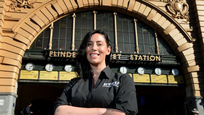 Tennis fan Luba Grigorovitch at Flinders Street Station. Picture: Andrew Henshaw