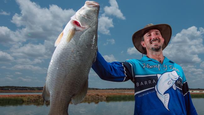 Humpty Doo Barramundi chief executive Dan Richards celebrating National Barramundi Day. Picture: Glenn Campbell.