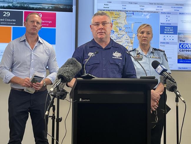 Emergency management minister Murray Watt and speaking about the Christmas Day storm at the Gold Coast disaster centre Picture: NCA NewsWire / Aisling Brennan