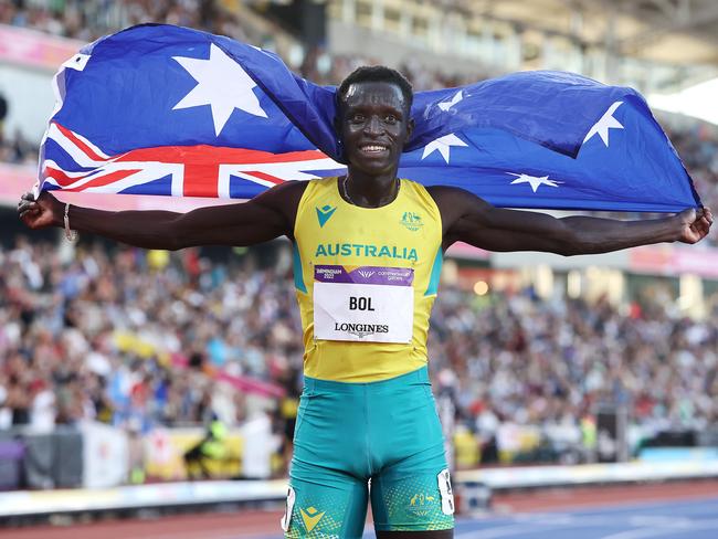 BIRMINGHAM 2022 COMMONWEALTH GAMES. 07/08/2022   .  Track and Field at Alexander Stadium.  Mens 800 mtr final . Australian Peter Bol after finishing 2nd behind Wyclife Kimyanal of Kenya . Picture: Michael Klein