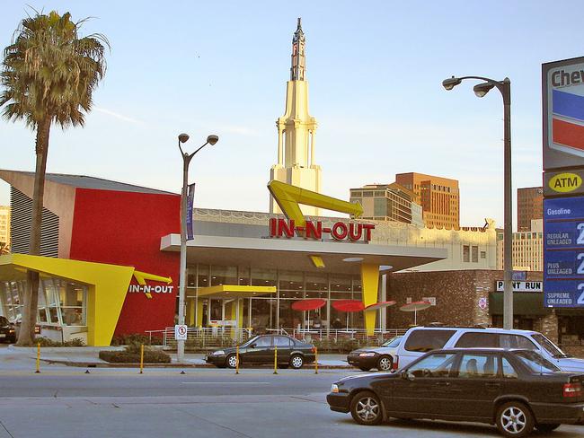 The famous In-N-Out Burger at the corner of Gayley and Le Conte in Westwood, Los Angeles.