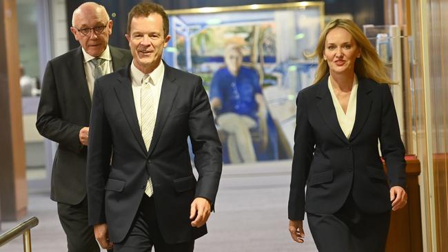 New Liberals leader Mark Speakman, flanked by Damien Tudehope and Natalie Ward. Picture: NCA NewsWire / Jeremy Piper