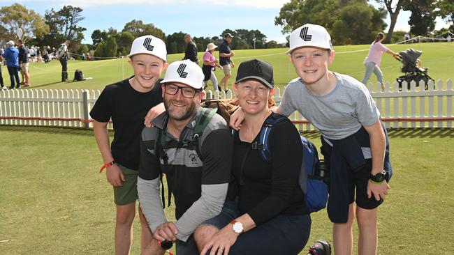 The Jacobs family – Andrew, Sally and sons Isaac and Charles – from NSW at the LIV Golf tournament at Grange Golf Course. Picture: Keryn Stevens