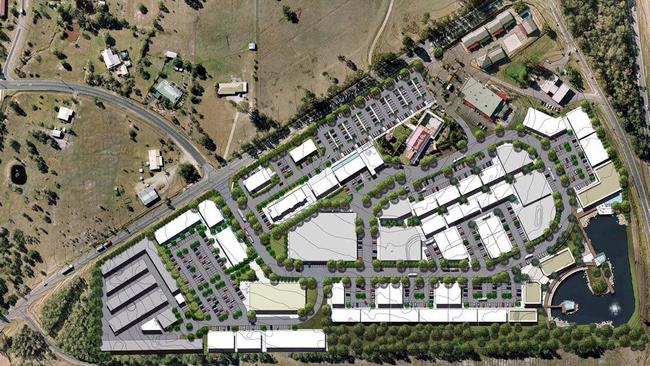 Aerial masterplan for Big Fish site (renamed Sungate) on the cnr of the Bruce highway and Pumicestone Rd, nth of Caboolture. Pic Supplied