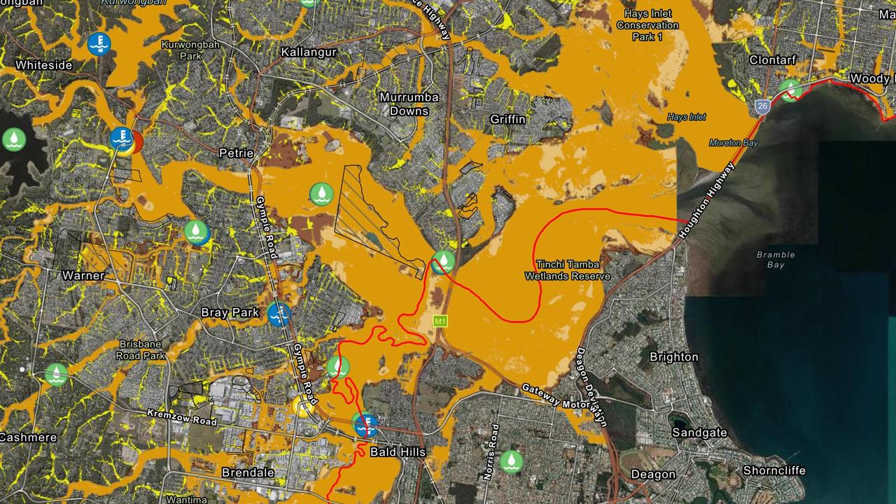 Flooding situation on Tuesday morning in the Moreton Bay Region. Picture: Moreton Bay Flood Viewer