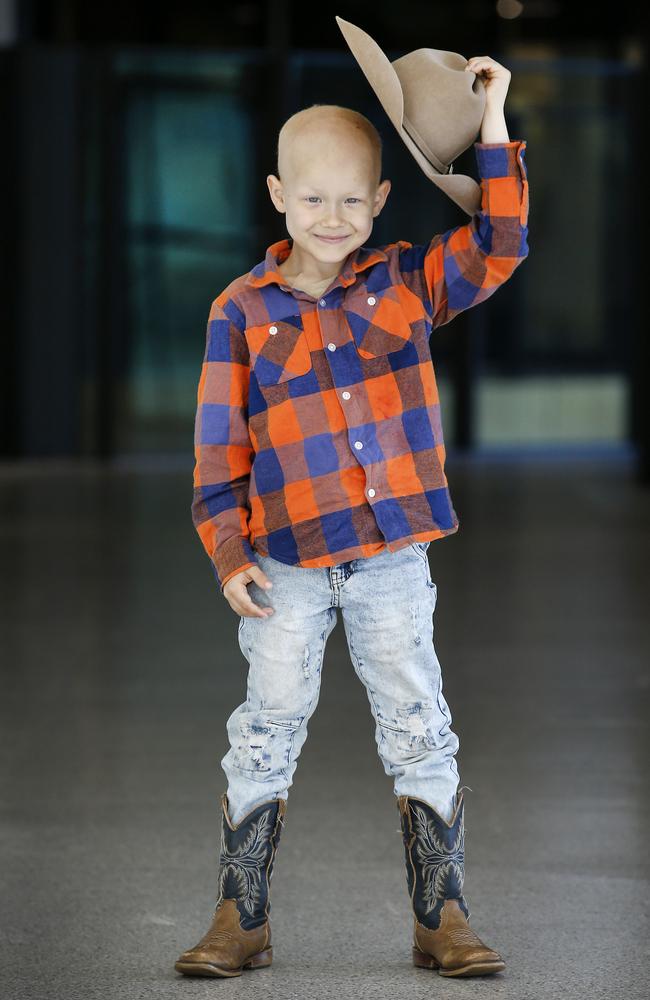 Eddie Biemans, 7, has headed home after finishing treatment. Picture: David Caird