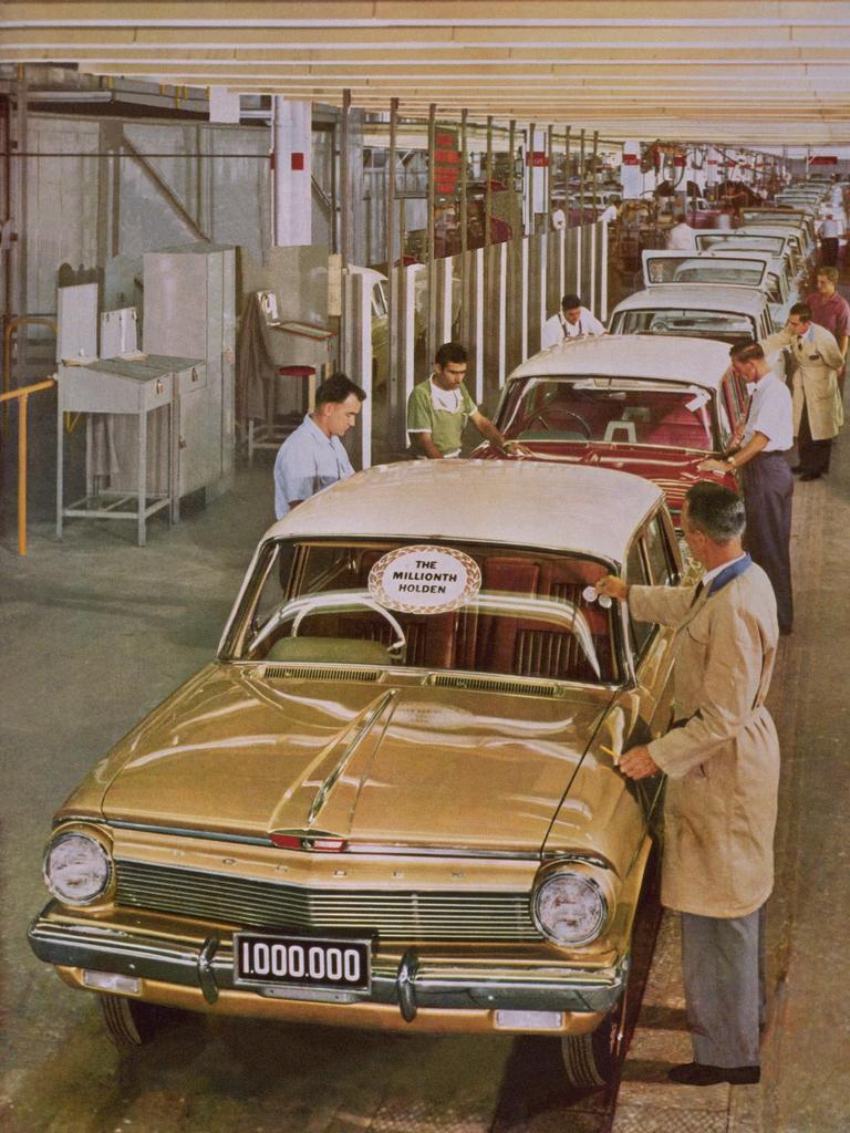 The EJ sedan, the millionth Holden to come off assembly line at the General Motors-Holden factory in 1962.