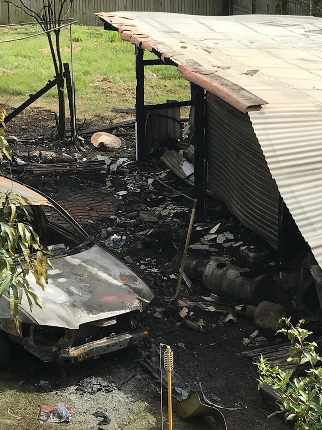 Photos from a neighbouring balcony show the burnt out home. Photo: Emily Halloran