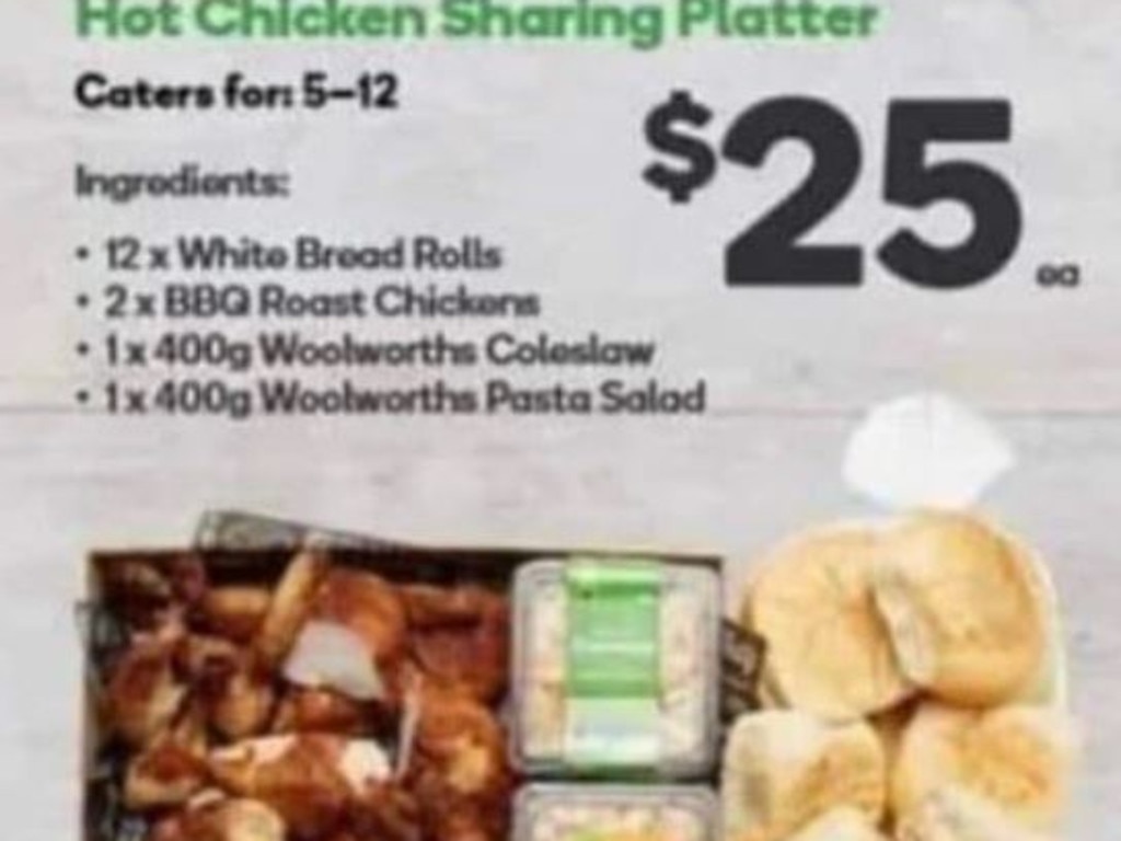 Woolworths $25 Hot chicken sharing platter from 2022. Picture: Woolworths