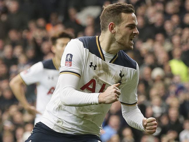 Tottenham's Vincent Janssen celebrates.