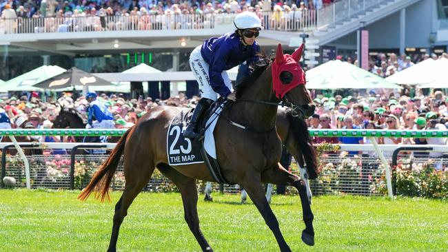 The Map, ridden by Rachel King, on the way to the barriers for the 2024 Melbourne Cup. Picture: George Sal / Racing Photos