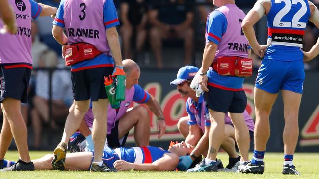 Liam Picken was knocked out after crashing to the turf. Picture: Getty Images