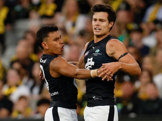 Jesse Motlop and Jack Silvagni showed signs on Thursday night. Picture: Getty Images