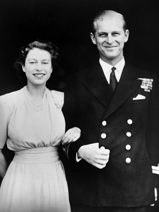 Then-Princess Elizabeth and Philip in July 1947 after announcing their engagement. Picture: AFP Photo