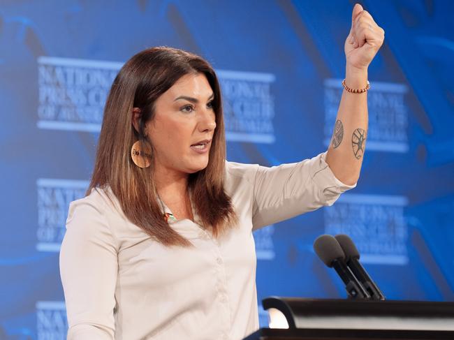 CANBERRA, AUSTRALIA, NewsWire Photos. AUGUST 16, 2023: Independent Australian Senator Lidia Thorpe addresses The National Press Club of Australia in Canberra. Picture: NCA NewsWire / David Beach