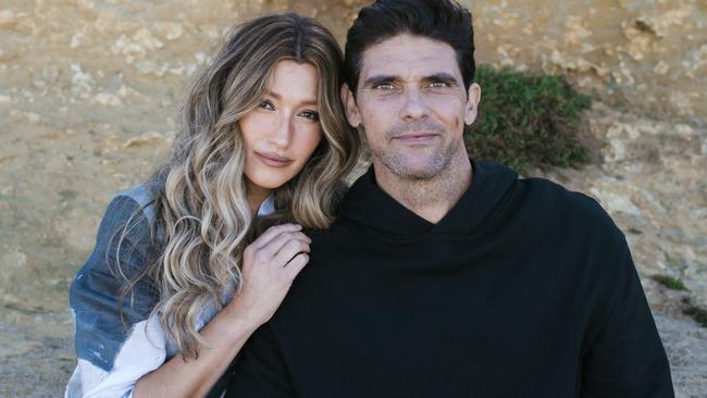 Mark Philippoussis and wife Silvana at Jan Juc beach. Photo: Monika Berry