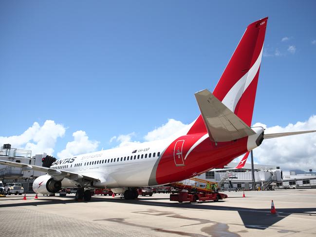 A Qantas Boeing 737 at Cairns Airport. Picture: Brendan Radke