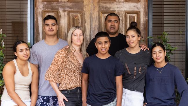 Former rugby union star Toutai Kefu, his wife Rachel and their five children – Joshua, Madison, Olivia, Isaac and Lucia. Photograph: David Kelly