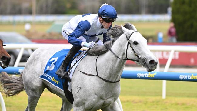 Salty Pearl powers home at Caulfield to score her first win. Picture: Getty Images