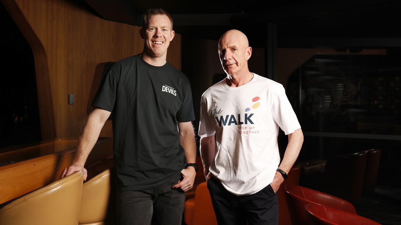 Jack Riewoldt and Peter Gutwein, ahead of Mr Gutwein’s walk from Burnie to Glenorchy to highlight the importance of Tasmania's migrant and refugee community. Picture: Nikki Davis-Jones