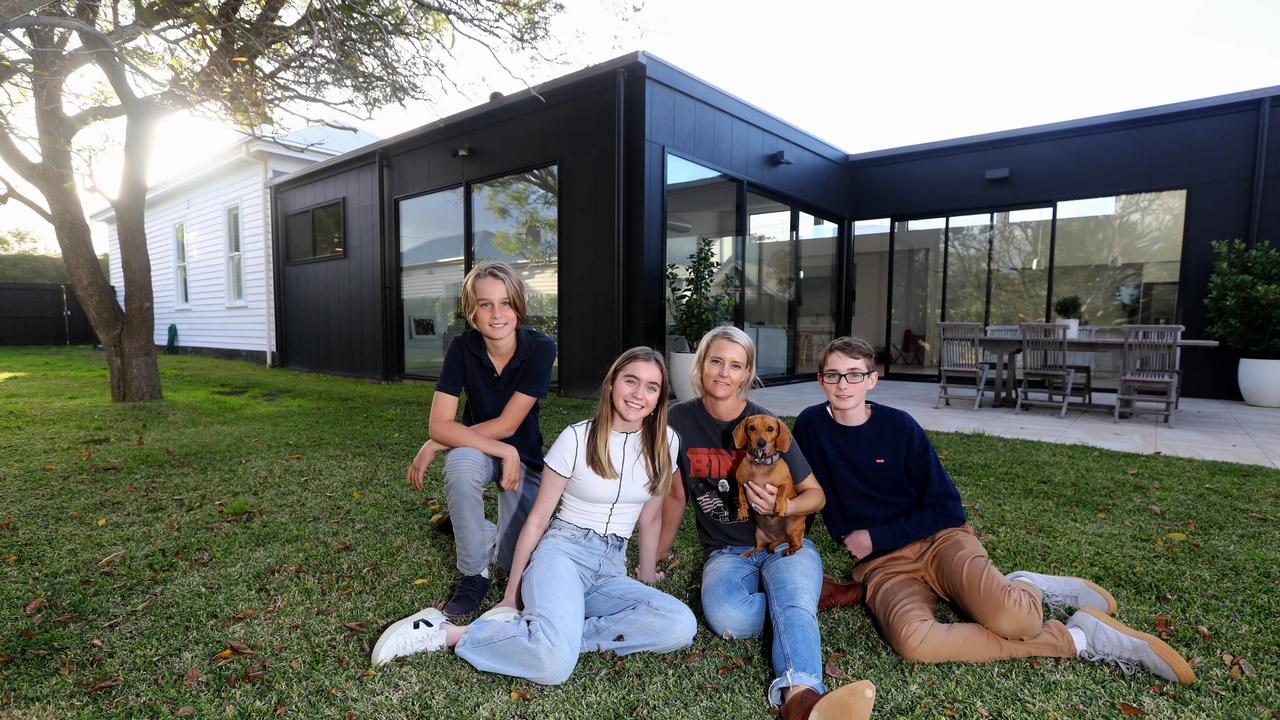 Shannon Ryan and her children Archie, Indy and Lachie, are selling their five-bedroom family home in Geelong. Picture: Glenn Ferguson