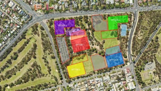 Potential sites for the new Adelaide Aquatic Centre. Picture: Adelaide City Council