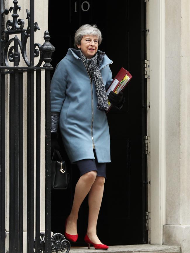 Theresa May leaves 10 Downing Street, London, before yesterday’s vow to quit if her party backs her Brexit deal. Picture: Getty Images.