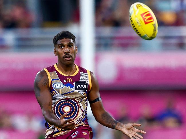 Lions star Keidean Coleman won’t play against Hawthorn on Saturday. Picture: Russell Freeman/AFL Photos via Getty Images