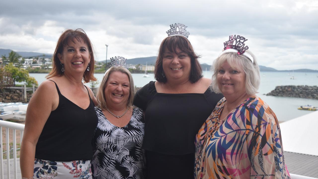 Paola Migkiorini, Raeley Head, Kim Fox and Sharon Cousins from Airlie Beach celebrated New Year at the Whitsunday Sailing Club. Picture: Laura Thomas