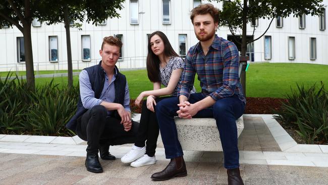 Deakin University students Robbie Mitten, left, Camila Rodriguez and Luke Dalle Nogare. Picture: Aaron Francis